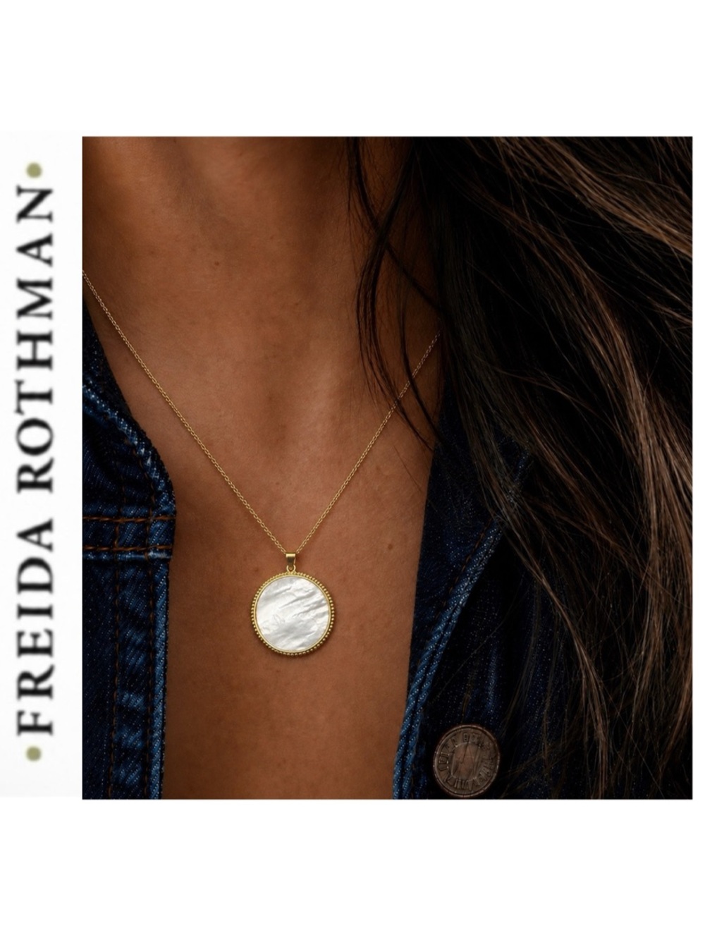 Freida Rothman Vault Mother Of Pearl Medallion Pendant Gold